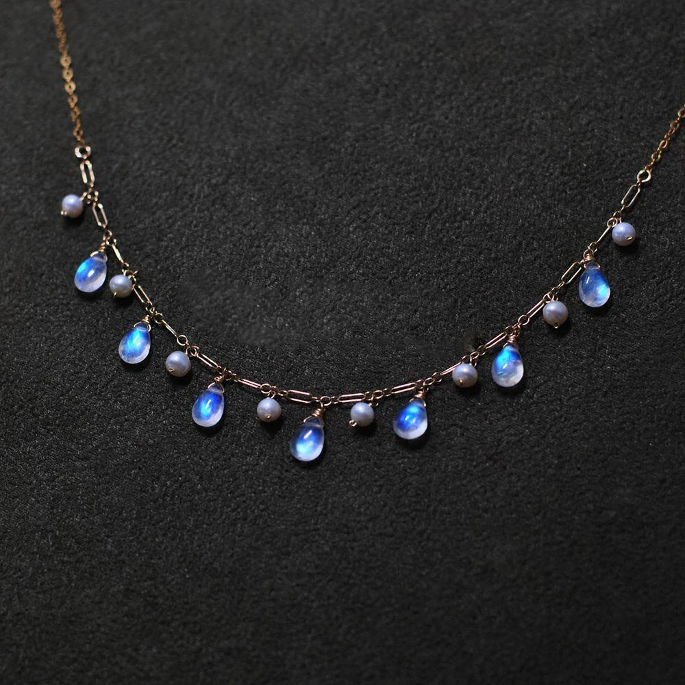 Ожерелье с кисточками в форме капли воды для девушек, ожерелье с лунным камнем и кристаллами для женщин, 925 пробы, серебряная цепочка на ключицу, подвеска, подарок