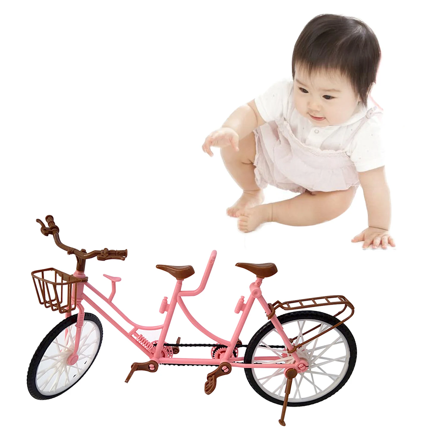 cheap Doll Plastic Bike Bicycle Play Toys Simulation Double seat Bike Bicycle Toy for Barbie Doll Dollhouse Accessories Children Gifts