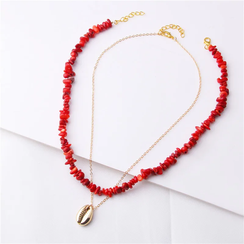 

2019 Fashion Shell Choker Necklace Semi Precious Chips Beads Woman Sea Shell Summer Beach Boho Necklace Seashell Conch boho