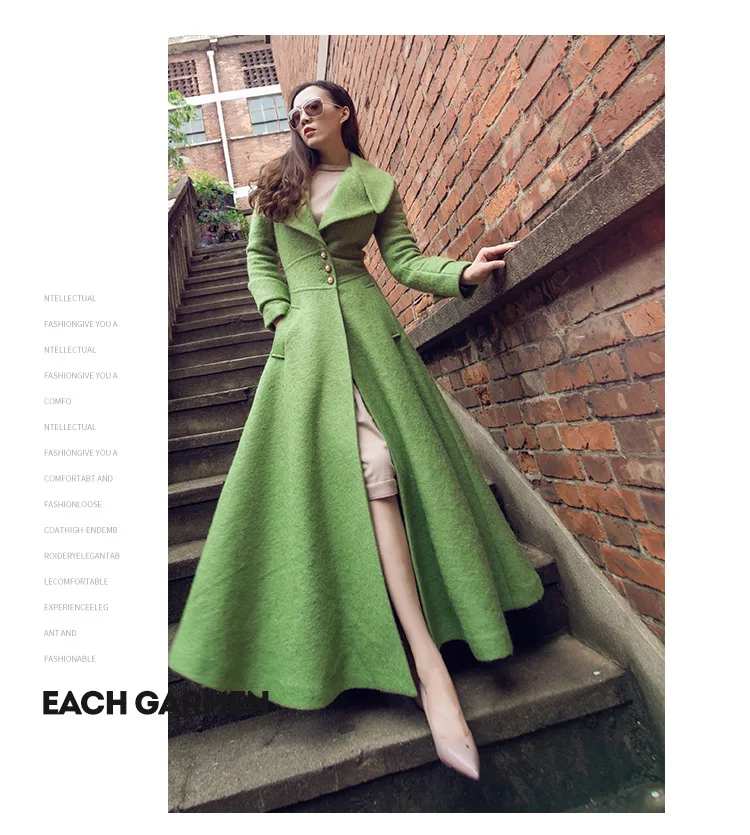 YOSIMI Autumn Winter Maxi Elegant Wool Long Women Coat Women Green Plus Size Coat Famale S-XXL Coats Woolen Jackets Women