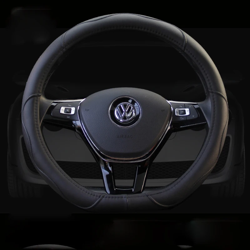 

KKYSYELVA D Shape Steering-Wheel Black Auto Car Steering Wheel Cover Leather 38CM wheel cover Interior accessories