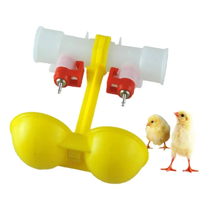 Poultry Chicken Coop Nipple Drinker with Bowl Drip Double Cups Attaches