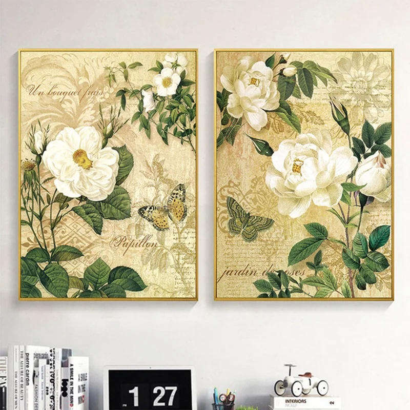

Nordic Decoration Home Art Retro Flower Canvas Painting Wall Pictures for Living Room Nostalgic Pastoral Decorative Poster