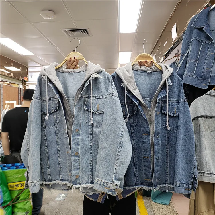 Étrange Blue Cowboy Capuchon De Veste Utfits Faux Étudiant Femme Printemps Twopieces Lâche light Fille Nouvelle Hauts Denim Manteau Bleu Sweatshirt À qR0tt