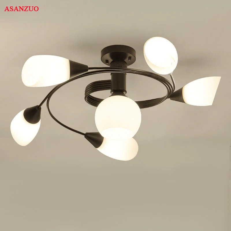 Modern LED Chandelier Ceiling Lamp Iron Indoor Luminaria Light Fixture American Living Room Bedroom Glass Ceiling Lights