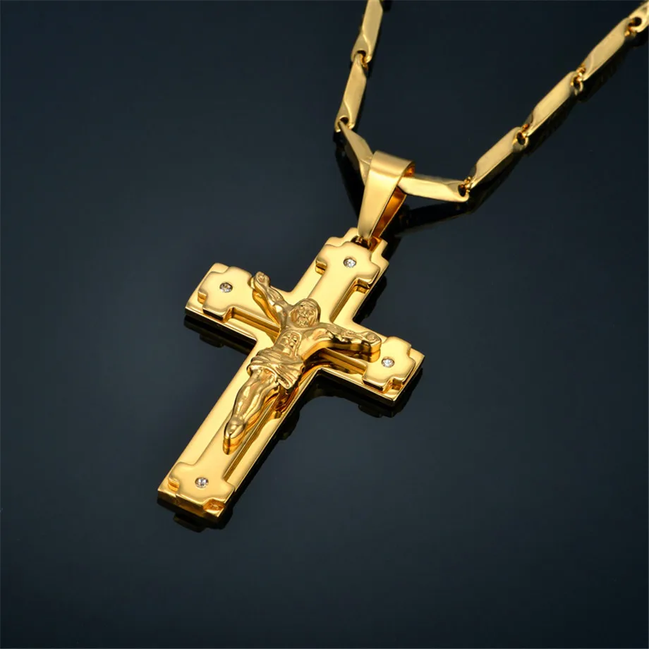 Распятие и подвеска в виде Креста для ожерелья для мужчин нержавеющая сталь золотой цвет Христос Иисус кусок ожерелье мужские христианские ювелирные изделия