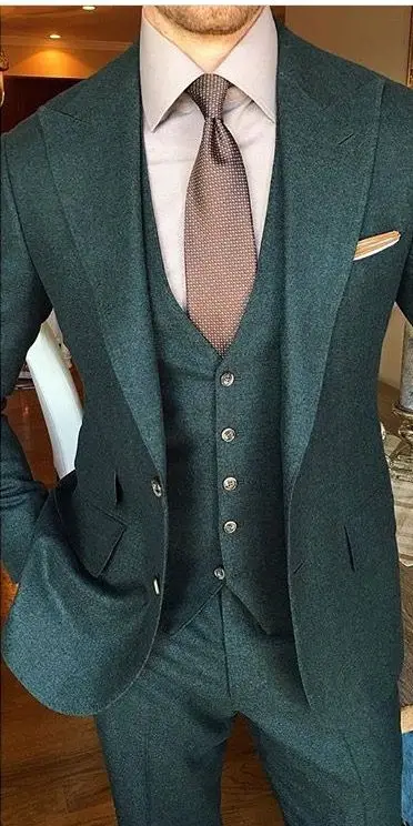 Latest Coat Pant Designs Green Tweed Suits Men Slim Fit Custom Groom Prom Tuxedo Dress Suit 3