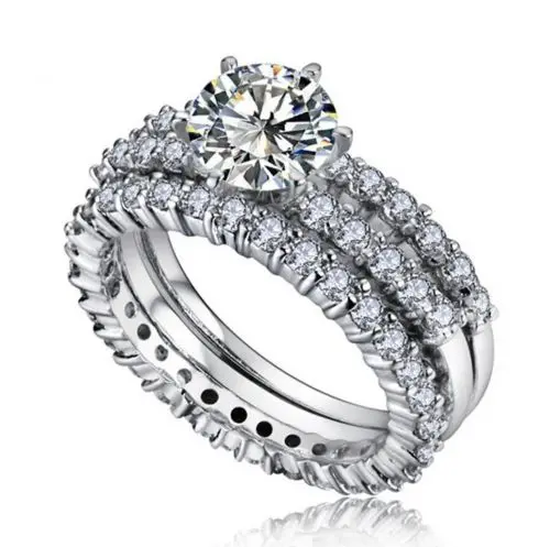 

Sz 5-10 high quality luxury Simulated stones Jewelry 10kt white gold filled Gem Engagement Wedding Ring set gift