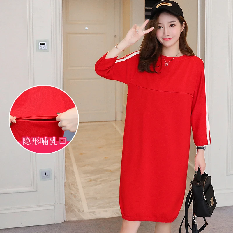 

657# Large Size Loose Knitted Maternity Nursing Pullovers Autumn Feeding Bottoming Shirts for Pregnant Women Pregnancy Dress