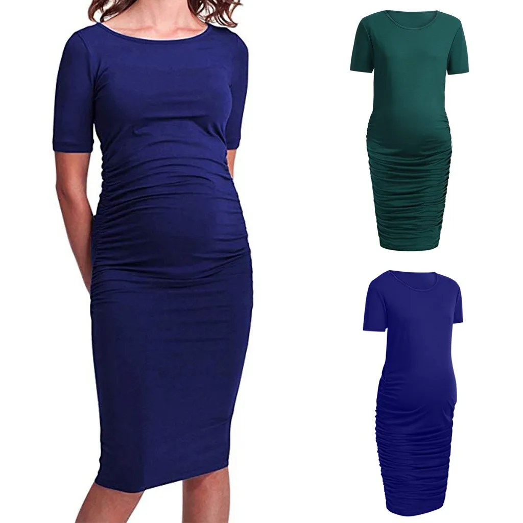 

maternity dresses for pregnant women Mom Maternity Pregnancy Dress Ruched Solid Dresses Maternity pregnant clothes Dropshipping