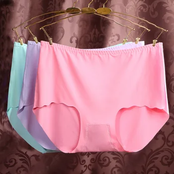

Summer Thin Plus Size Women Panties Large Size High Waist Ice Silk Ruffle Cool Seamless Panties Cotton Crotch Underwear Female