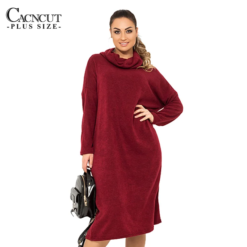 

2019 NEW 6xl Spring Winter Women Dress Large Size Casual Red Dresses 5xl Plus Size Office Turtleneck Long Dress Big size robe