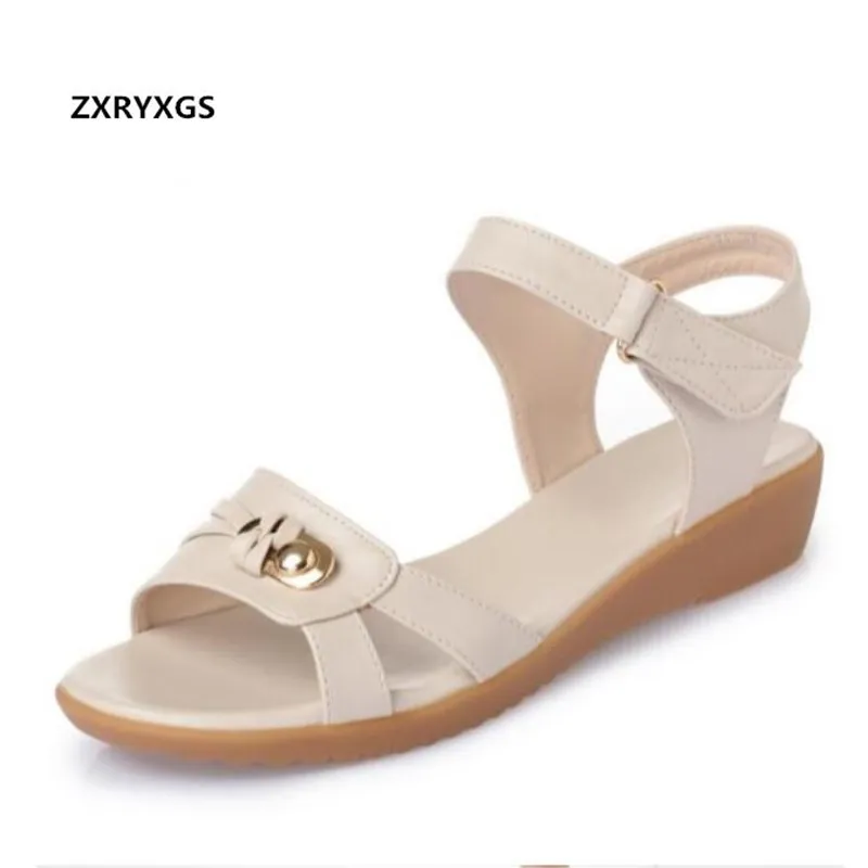 2018 Sandalias Cómodas Cuero Mujeres Genuino Mujer Las Color Cuñas 0vmNny8wO