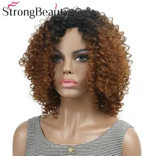 StrongBeauty кудрявые синтетические парики средней длины Омбре коричневые волосы женские термостойкие парики