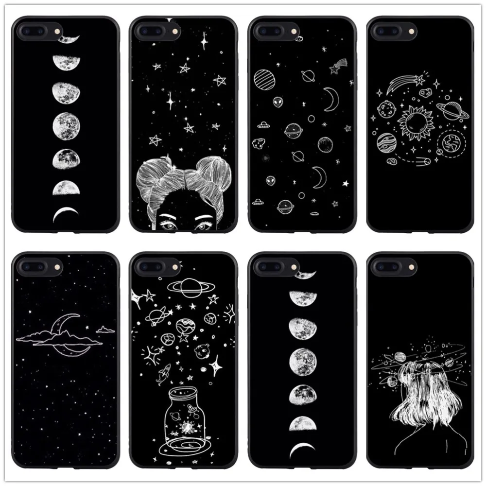 

stars space astronaut Starry Sky moon Phone Case Fundas For iPhone 6S 7 8 Plus X XR XS Max 5S SE black Soft TPU silicone Cover