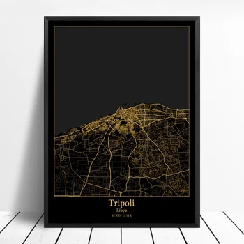 

Tripoli Libya city map Black and Gold City Map Modern City Canvas Art Print Wall Pictures for Living Room No Frame