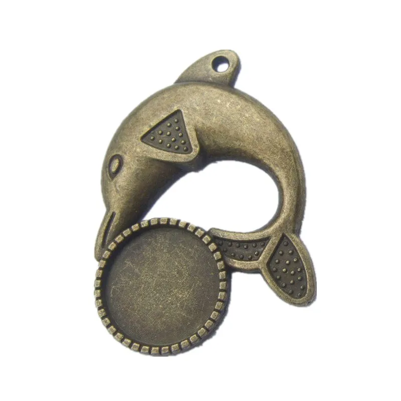 

10pcs Antique Silver Bronze Dolphin Charms 16mm Round Blanks Pendants Tray Cabochon Settings Base Jewelry Findings