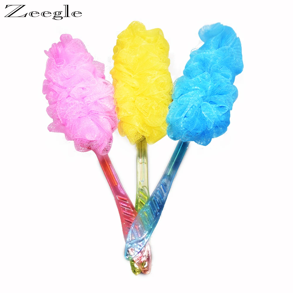 New Mesh Sponge Soft Bath Brush Sponges Scrubbers Plastic Long Handle