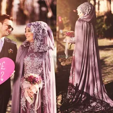 Elegant Long Sleeve Islamic Muslim Turkish Evening Dresses 2016 With Cape High Neck Abaya in Dubai Bridal Formal Dress Vintage