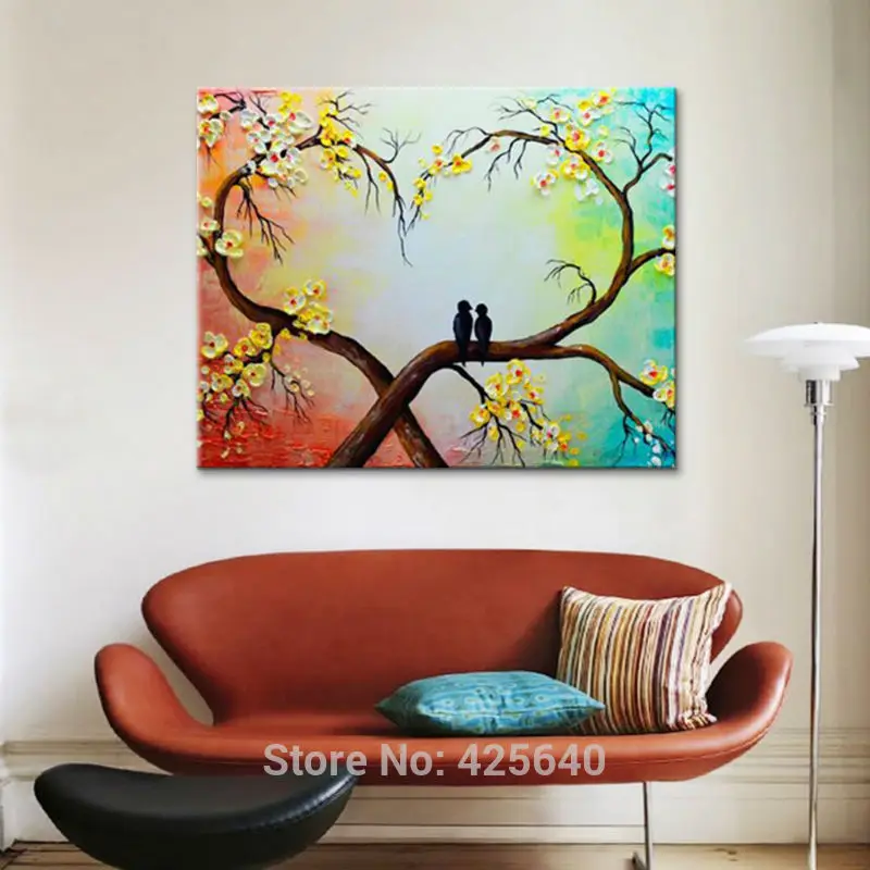 3D palette knife texture flower Hand Painted Canvas Oil Painting Wall Pictures For Living Room palette knife happy birds art