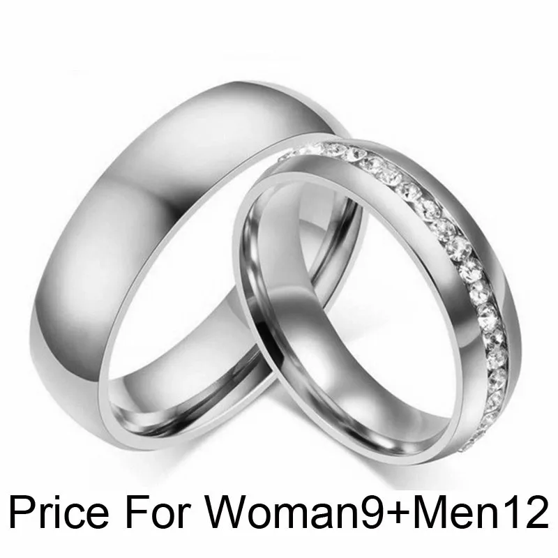 1 пара серебряного цвета обручальное кольцо пара колец никогда не выцветает блестящие CZ титановые Ювелирные изделия для мужчин и женщин обещание на помолвку кольцо - Цвет основного камня: SilverWoman9Men12