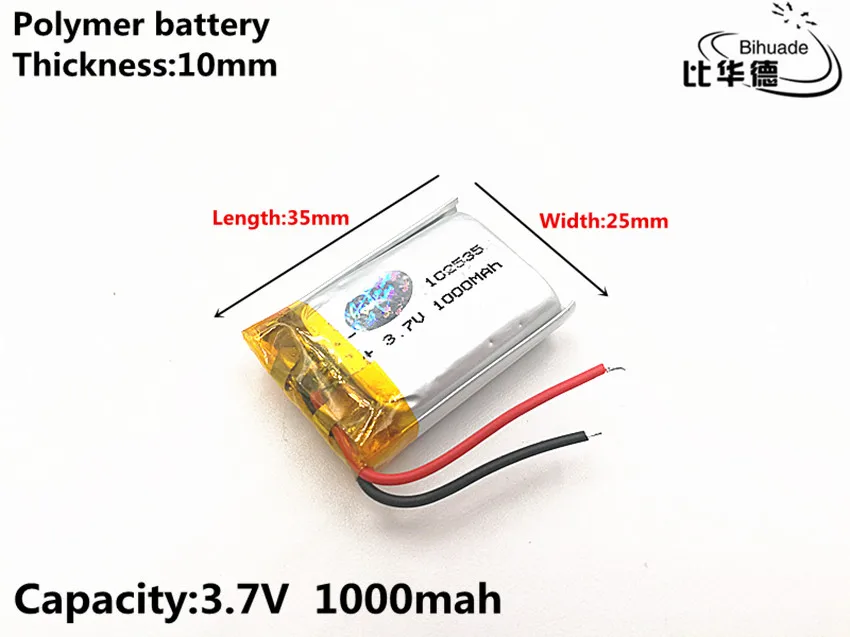 Литровая энергетическая батарея хорошего качества 102535 3,7 в 1000 мАч полимерная литий-ионная/литий-ионная батарея для игрушек, банка питания, gps, mp3, mp4