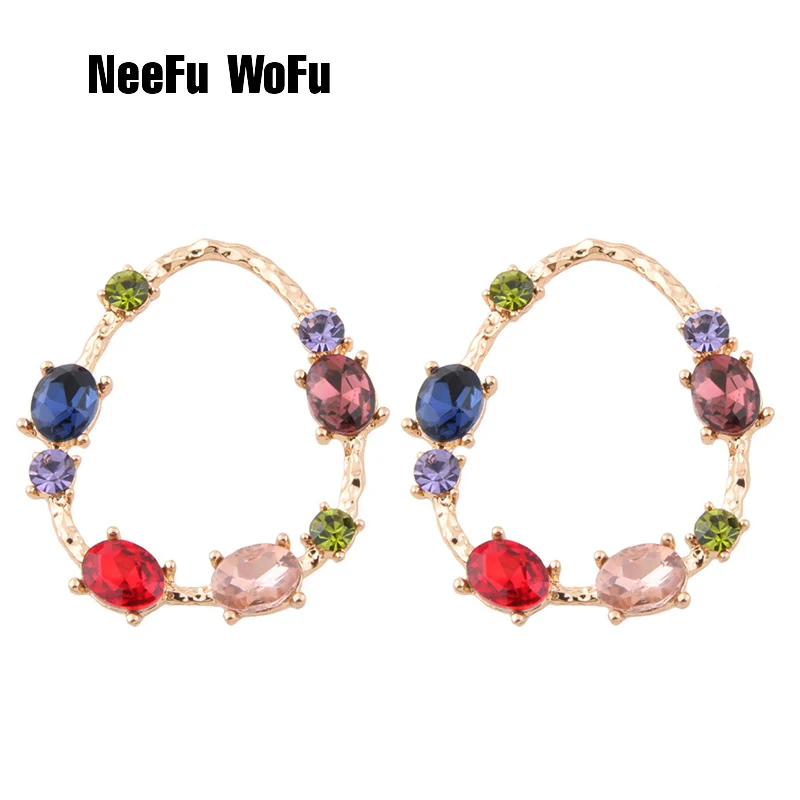

NeeFu WoFu Stone Water Drop Earrings Zine Alloy Brand Rhinestone Earring Large Brinco Ear Christmas Accessories Oorbellen