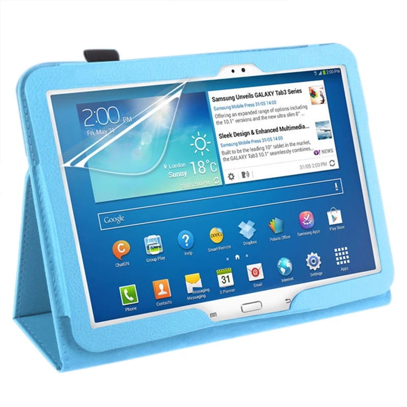 

PU Leather Case Cover For Samsung Galaxy Tab 3 10.1 P5200 P5210 P5220 Tablet Colour:Blue