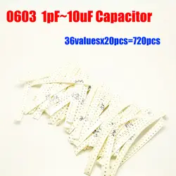 0603 Конденсатор SMD Образец комплект 36valuesX20pcs = 720 шт. 1PF ~ 10 мкФ конденсатор обновления ассортимента