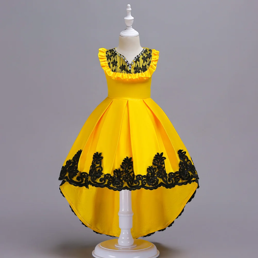 

Children Kids Girl Dress Solid Color Sleeveless Zipper Summer Princess For Party Wedding M09