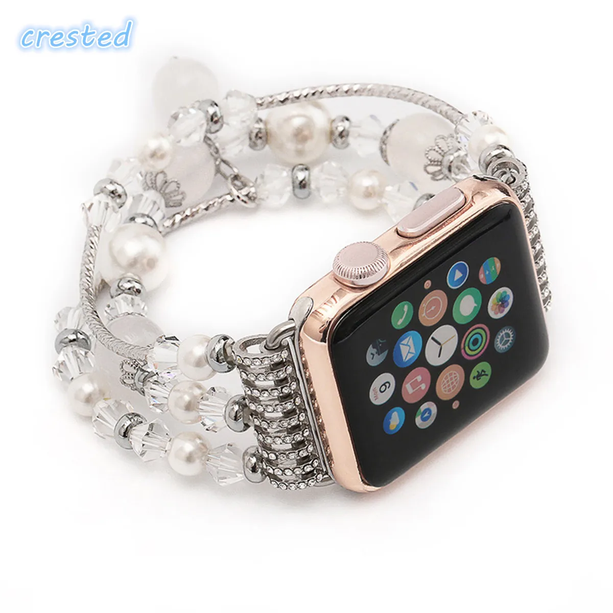 

CRESTED Natural Gray agate band for Apple watch 42MM/3 serise 1 2 3 Replacement wrist women's fashion Wrist Strap With Adapters