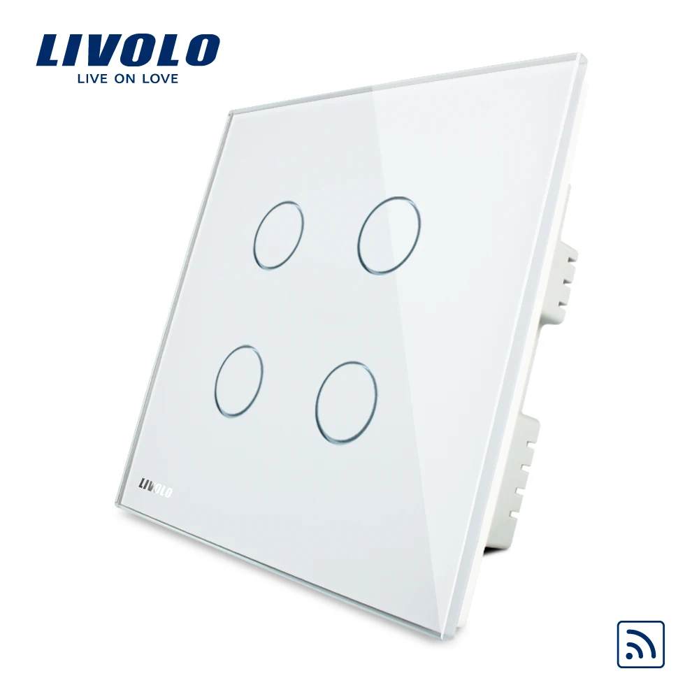 Livolo UK standard 4 банда беспроводной дистанционный сенсорный выключатель, AC 220-250 В, кристальная стеклянная панель, VL-C304R-61, без пульта дистанционного управления