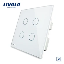 Livolo UK standard 4 банда беспроводной дистанционный сенсорный выключатель, AC 220-250 В, кристальная стеклянная панель, VL-C304R-61, без пульта дистанционного управления