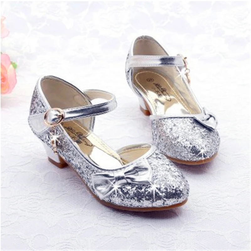 

2019 spring new sequins girls high-heeled leather shoes Korean Princess children's shoes girls dance performance kid party shoes