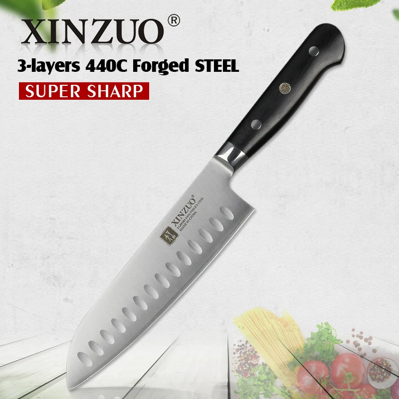 

XINZUO 7'' Santoku Knife 3 layer 440C Clad Steel Kitchen Knives Stainless Japanese Chef Knife Cleaver Slicer Knives G10 Handle
