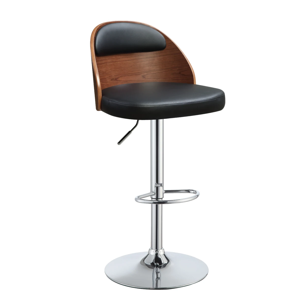Alluring Adjustable Stool with Swivel, Black & Walnut Brown