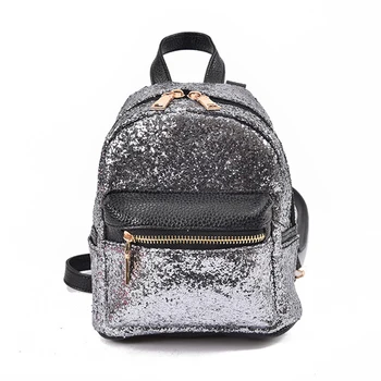 

2020 Women Mini Glitter Backpack Female Leather Bag Black Stylish travel Backpack for Teenagers Girls School Bags M141