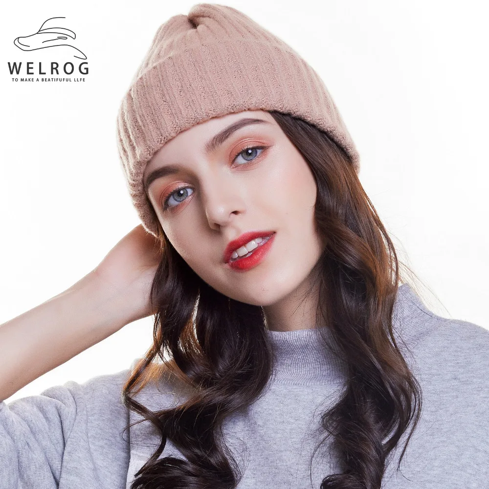 

WELROG Beanie Women Autumn Winter Solid Hats Female Knitted Hat Unisex Winter Cap Men Hat Women Gray Caps Balaclava Beanie