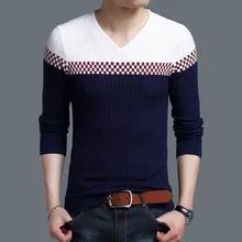 Осень зима свитера мужские кашемировые повседневные с v-образным вырезом Slim Fit пуловеры мужские s пэчворк длинный рукав вязаный свитер Pull Homme
