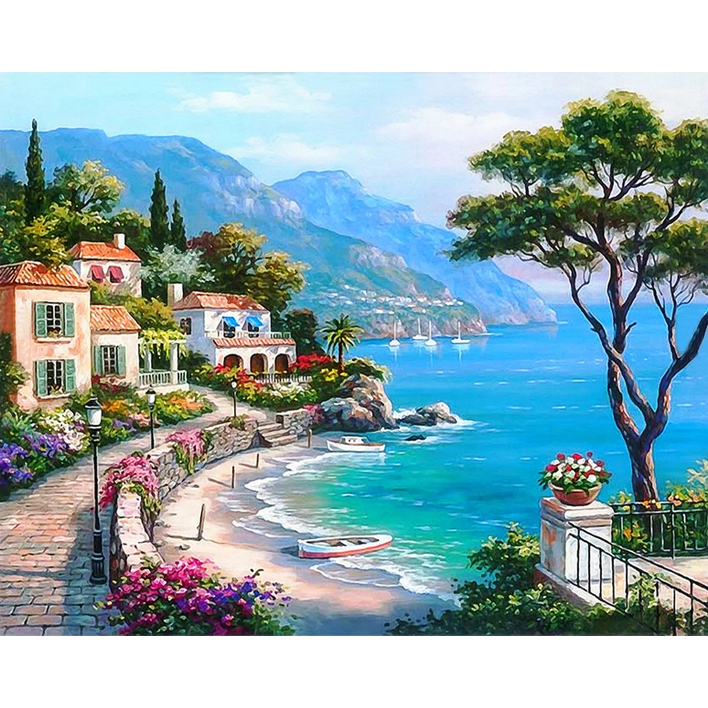 

3D Rhinestone Paintings DIY Home Decor DIY Diamant Painting Embroidery Seaside Villa Cross Stitch Craft Diamond Embroidery