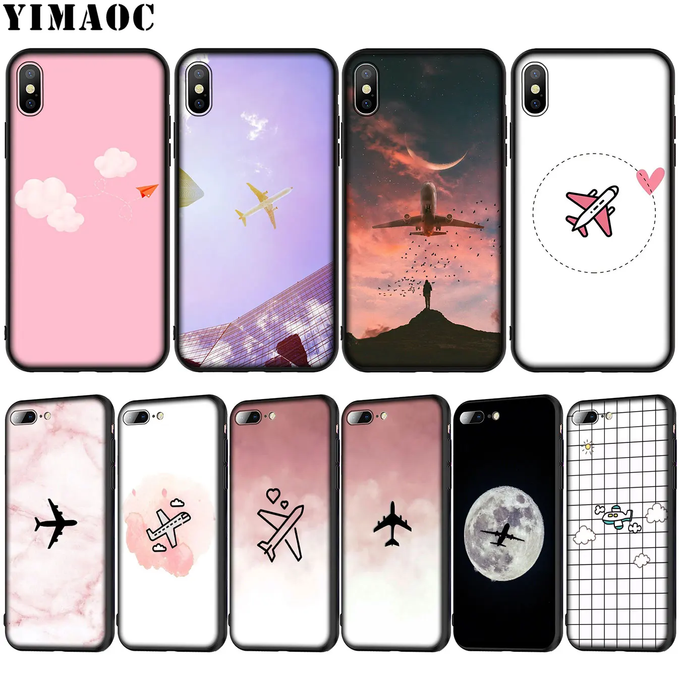 

YIMAOC Simple lovely cartoon air plane aircraft Soft Silicone Phone Case for iPhone XR X XS Max X 6 6S 7 8 Plus 5 5S SE Cover