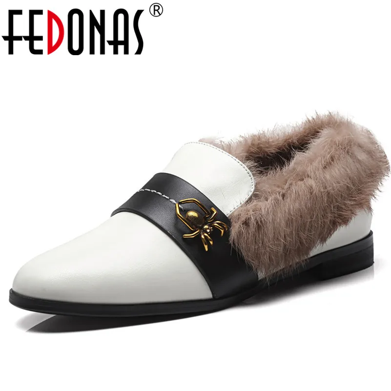 

FEDONAS 1Fashion Women Basic Flats Round Toe Genuine Leather Autumn Winter Warm Shoes Buckle Decoration Party Prom Shoes Woman