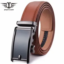 Plyesxale для мужчин ремень 2018 коричневый кожаный, Элитный бренд s формальные ремни Мода автоматическая пряжка Cinturon Hombre G26