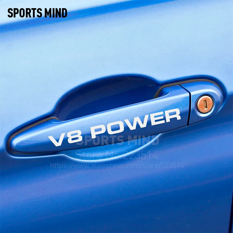 4 Pezzi V8 Power Door Handle Car Sticker Decal Car Styling Per Bmw Honda Audi Vw Volkswagen Toyota Ford Seat Nissan Accessori