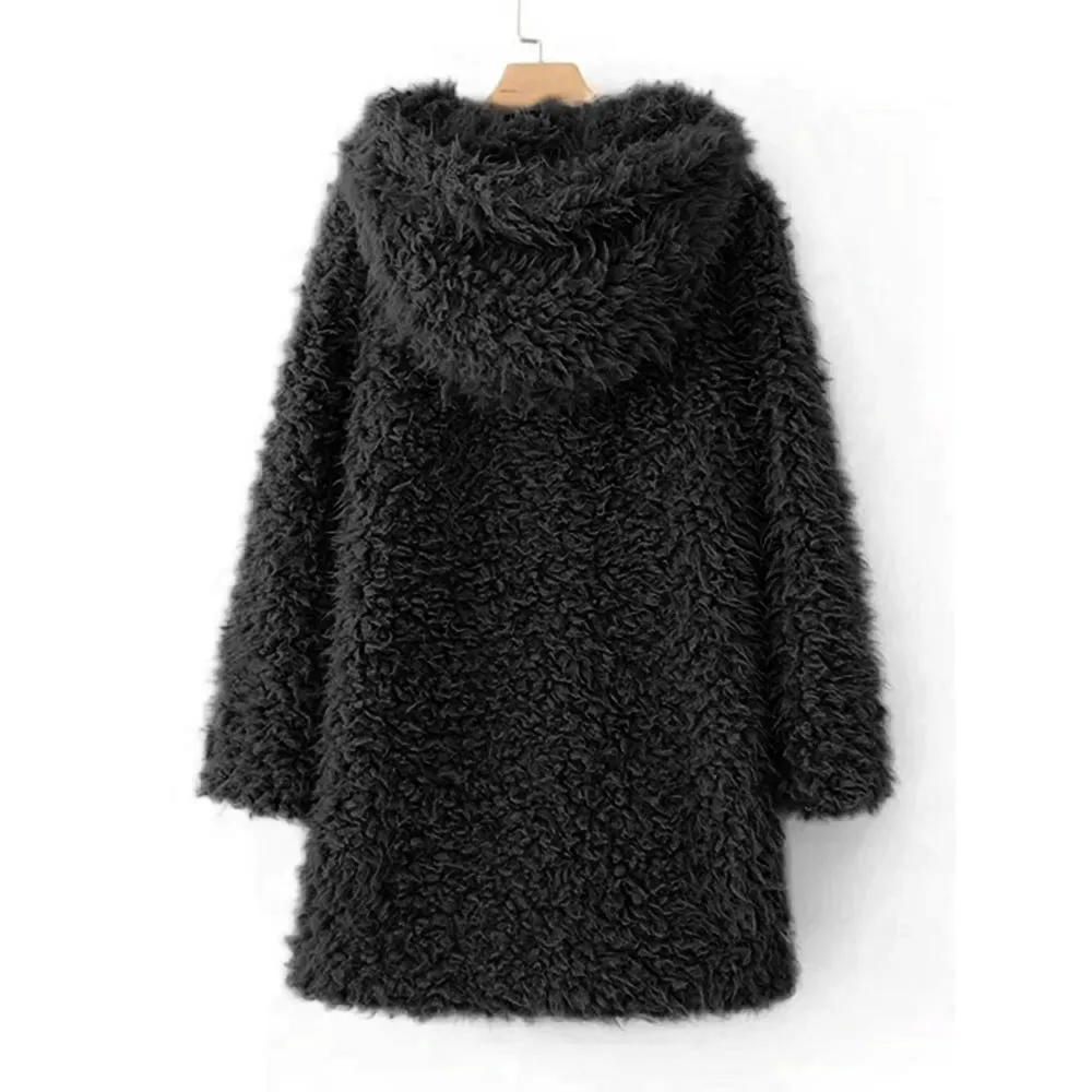 Manteau femme hiver, женское теплое однотонное пальто из искусственной шерсти, Женская куртка, элегантная женская зимняя верхняя одежда с отворотом, пальто