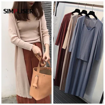 

Women Knitted Long Sleeve Cardigans +v-neck Tank Set 2 Pieces Thin Knitting Sweaters Ladies Tops White Black Free Size 2019