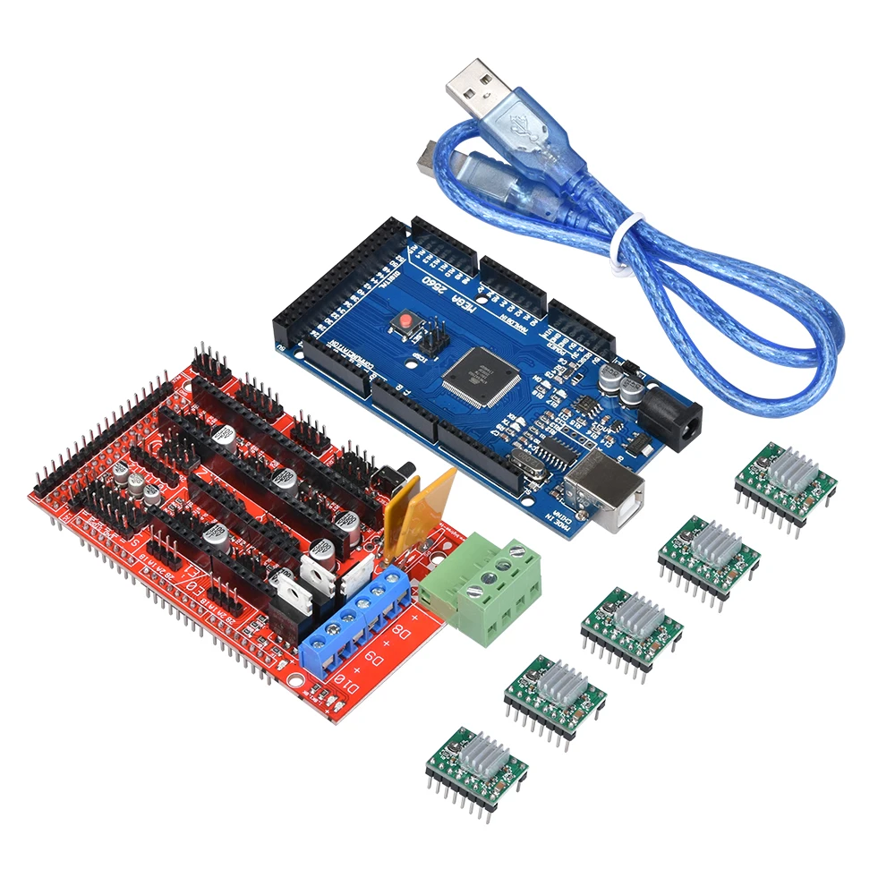 3d printer parts kit 1pc RAMPS 1.4 Controller board +1pc Mega 2560 R3 Reprap Mendel+ 5pcs A4988 Stepper Motor Driver 3d printer parts kit 1pc RAMPS 1.4 Controller board +1pc Mega 2560 R3 Reprap Mendel+ 5pcs A4988 Stepper Motor Driver