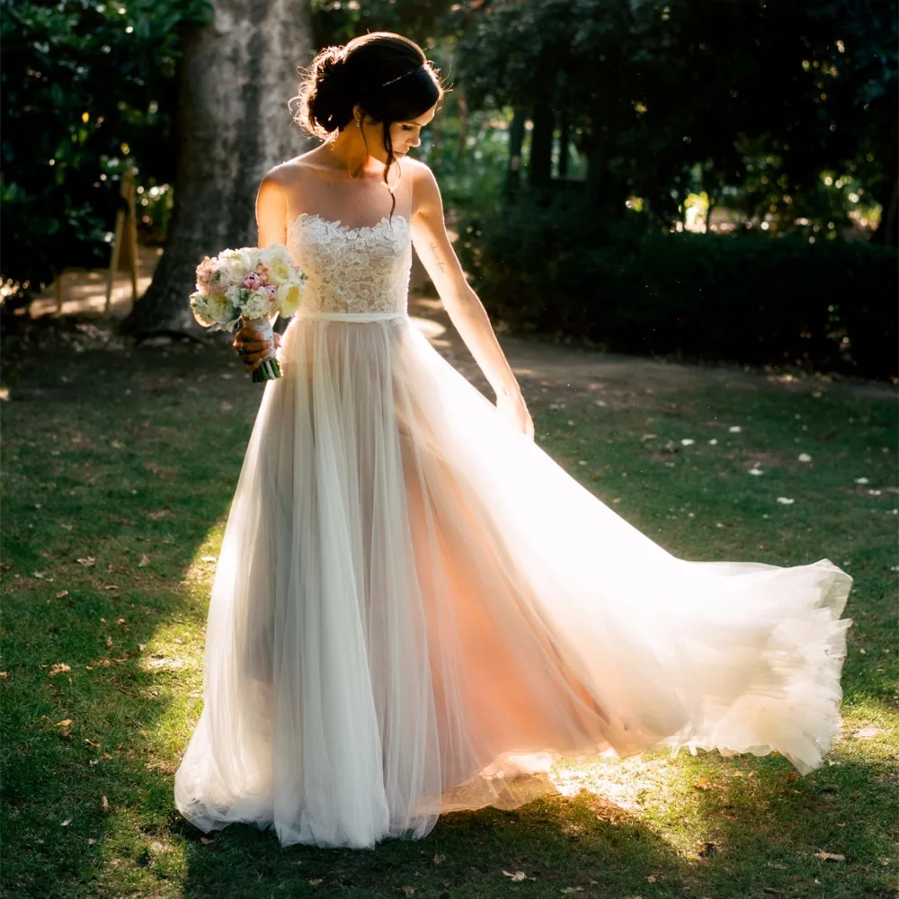 

Beach Wedding Dresses 2019 Boho Wedding Dresses Chiffon Lace Appliques Bridal Gowns Country Bride Dress LEDM