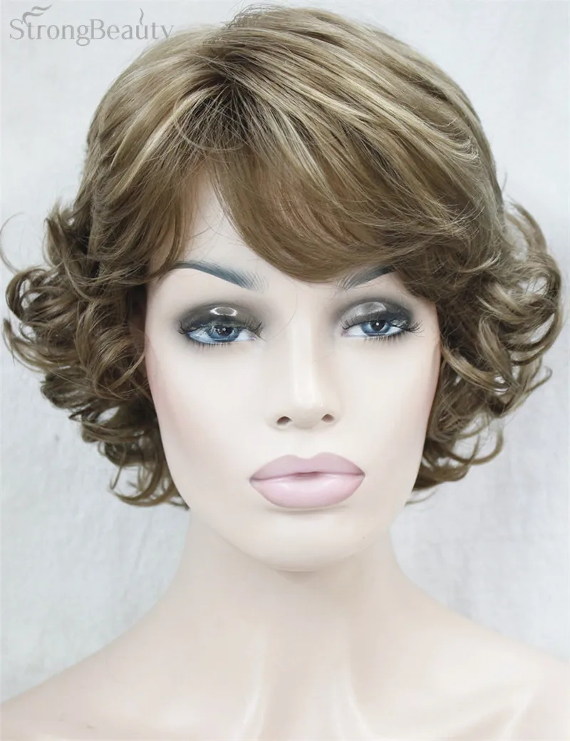 Сильная красота синтетические парики женские кудрявые концы короткие волокна парик с слоистыми челкой 17 цветов