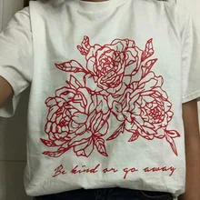 Kuakuayu HJN ser amable o ir lejos Rosa imprimir Tumblr Grunge estética camiseta Vintage Hipsters lindo Tee